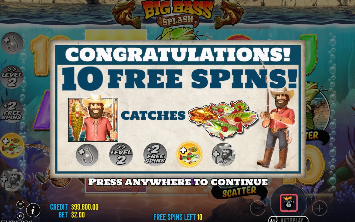Fisherman-Wild syns på alla fem hjul i Free Spins.